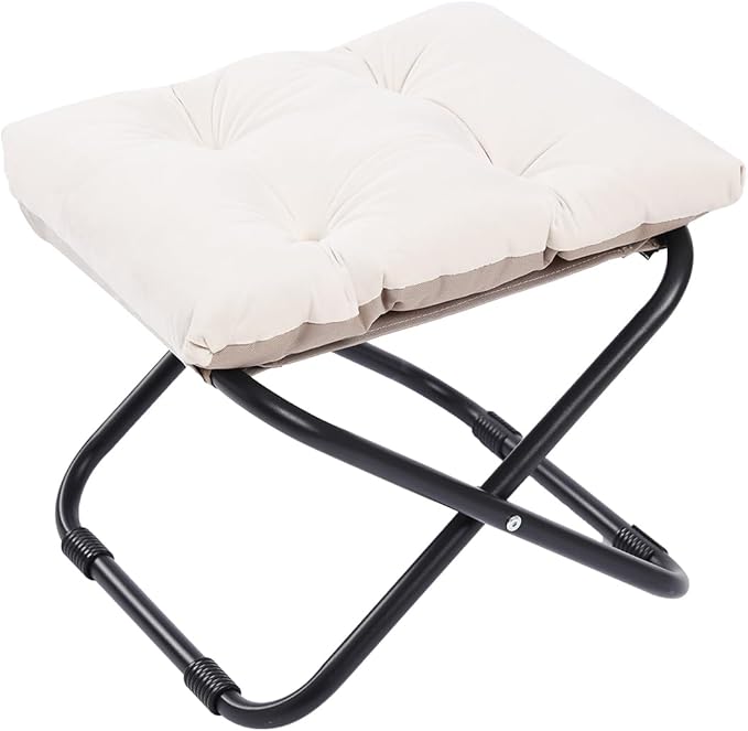 LITA Folding Upholstered Footrest Stool with Straight & Square Shape, Beige