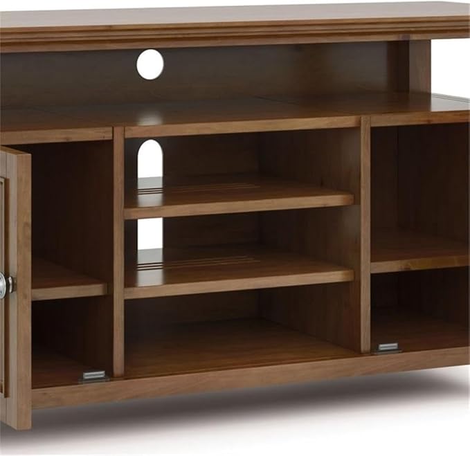 SIMPLIHOME Amherst 54-inch Wide Solid Wood TV Stand in Medium Saddle Brown, Transitional-Style Media Console for Living Room with Adjustable Shelves and Cable Management