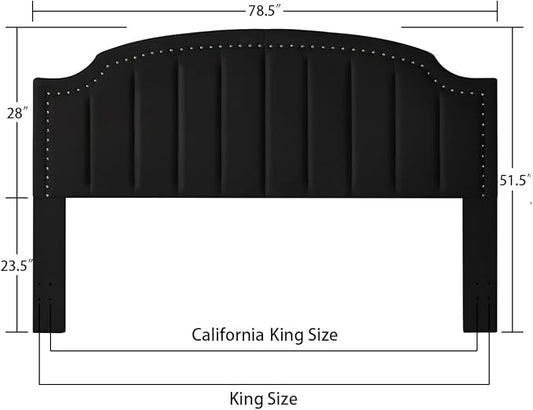24KF Velvet Fabric Upholstered King/California King Headboard with Nail Trims, Modern Vertical Channel Design with Curved King Headboard, 6052-K-Black