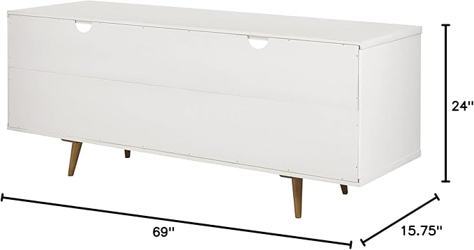 Walker Edison Millie Mid Century Modern 3 Drawer Solid Wood Low Stand for TVs up to 65 Inches, 58 Inch, White