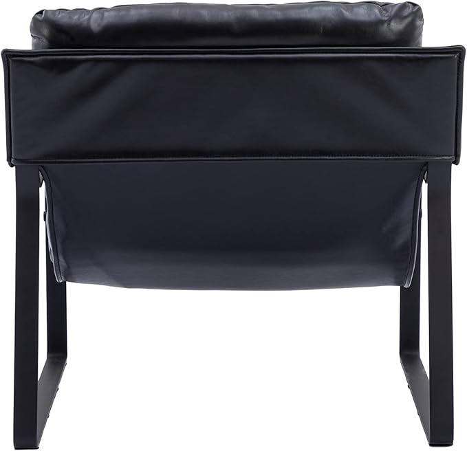 DUOMAY Mid-Century Accent Chair Armchair, Comfy PU Leather Leisure Chair Lazy Chair with Metal Leg for Living Room Bedroom Office Apartment, Black