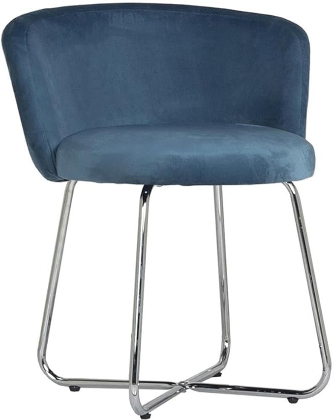 Hillsdale, Marisol Round Metal and Upholstered Vanity Stool with Scoop Back for Makeup Room or Bathroom, Blue