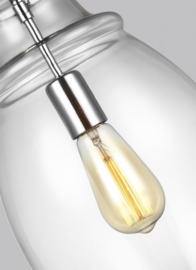 Feiss P1484SN Marino Glass Pendant Lighting, 1-Light, 60 Watts, Satin Nickel (9" W x 16" H)