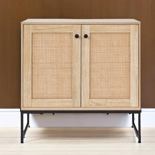 Best Choice Products 2-Door Rattan Storage Cabinet, Accent Furniture, Multifunctional Cupboard for Living Room, Hallway, Kitchen, Sideboard, Buffet Table w/Non-Scratch Foot Pads - Natural
