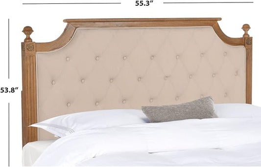 SAFAVIEH Home Collection Tufted Headboard, FULL - Linen, Beige/Rustic Oak
