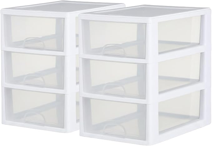 Sterilite 6-Pack 6 Quart Stacking Drawer, Clear Storage Closet Organizer, White Frame - Stackable Modular Plastic Drawers for Clothes, Accessories, Craft Supplies, Shoes or Linens