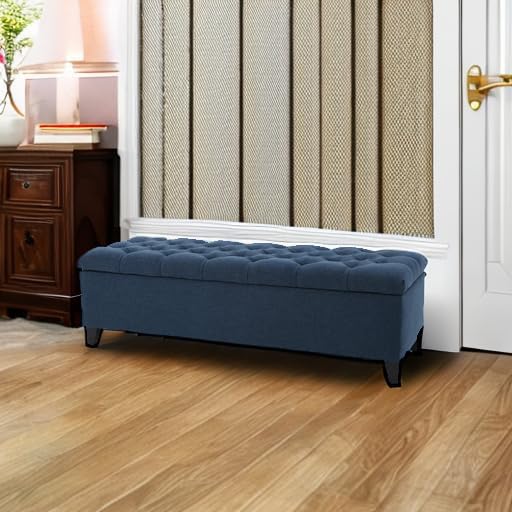 Christopher Knight Home Ottilie Fabric Storage Ottoman, Dark Blue, 17.75"D x 51.5"W x 15.75"H