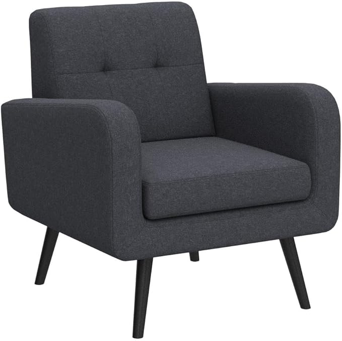 Giantex Upholstered Accent Chair Set of 2, Modern Mid Century Linen Fabric Living Room Chair with Arms, Max Load 265 Lbs, Comfy Tufted Single Sofa for Reading, Bedroom, Office, Club, Grey