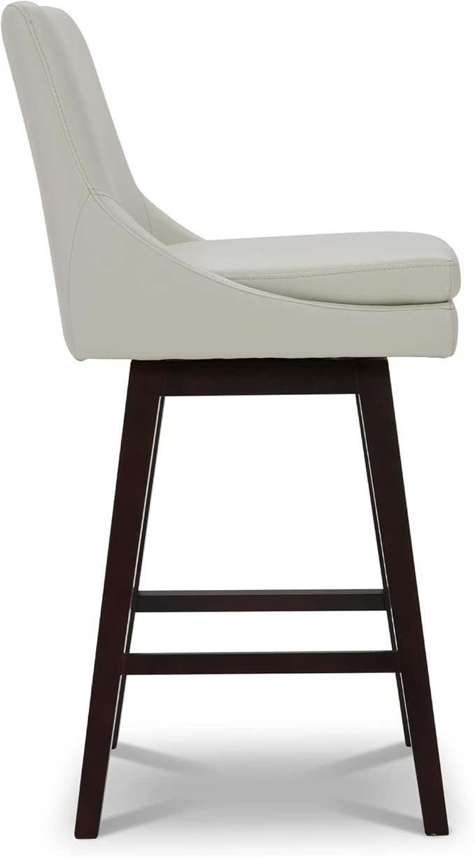 CHITA Bar Height Swivel Barstool with Back Set of 2, FSC Certified Upholstered Bar Stool, 30.7" H Seat Height, PU Leather in Creamy Gray