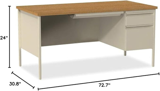 Lorell Single Right Pedestal Desk, Putty Oak, 66 by 30 by 29-1/2-Inch