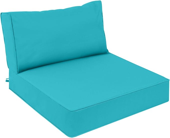 AAAAAcessories Outdoor Deep Seat Cushions, Waterproof, Fade-Resistant Patio Furniture Replacement Cushions, 25.5" x 25.5" x 5" + 25.5" x 13.5", Turquoise Blue