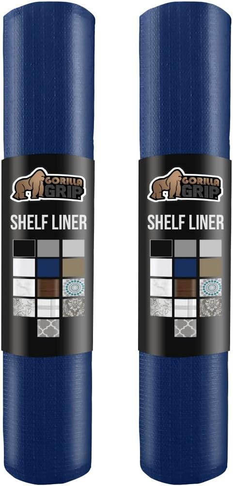 GORILLA GRIP Slip Resistant Drawer and Shelf Liner 2 Pack, Non Adhesive Water Resistant, Easy Clean and Trim, Smooth Surface Liners for Kitchen Cabinet, Shelves, Drawers, Pantry, 12 in x 10 FT, Navy