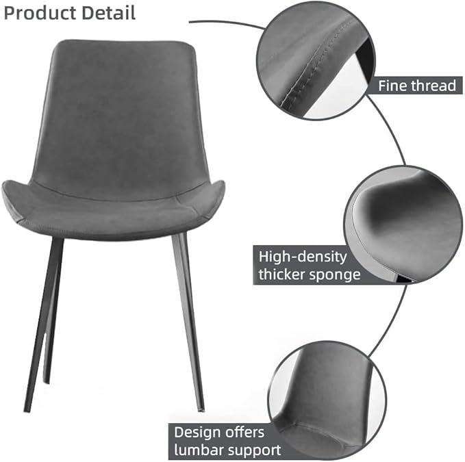 Dining Chairs Set of 4, Modern Dining & Kitchen Room Chairs, Upholstered Faux Leather Cushion Seat and Sturdy Metal Legs (4 Grey Chairs)