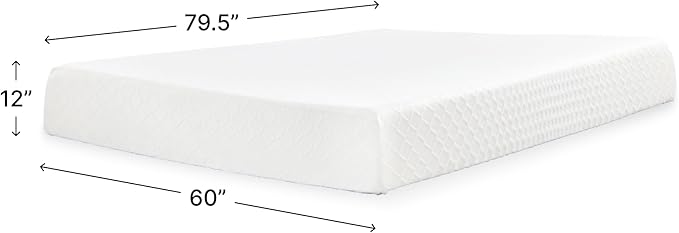 Signature Design by Ashley Chime Memory Foam 12" Queen Mattress with Thick Memory and Support Foam for Pressure Relief, Fiberglass Free, Mattress In A Box