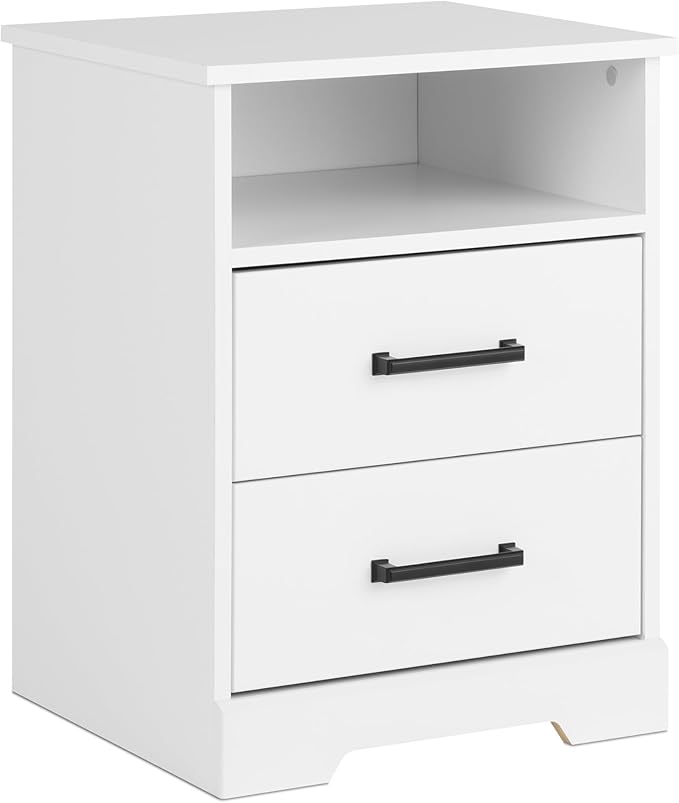 Prepac Rustic Ridge Farmhouse Nightstand Bedside Table, White Nightstand for Bedroom, End Table with 2 Drawers and Open Shelf 16.25"D x 18.75"W x 24.5"H