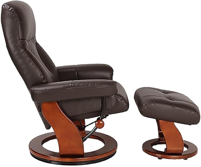 Pemberly Row Contemporary Brown Leather Swivel Recliner with Matching Ottoman