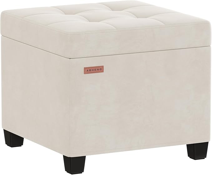 17.7 inches Velvet turfed Ottomans Cube with Storage, Metal-Framed Square Linen Storage Ottoman Foot Rest Stool Holds 770 LB for Dorm Living Room Bedroom White UASND64W