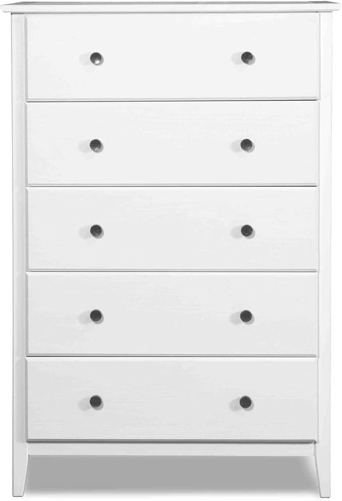 Grain Wood Furniture Greenport 5-Drawer Chest, Solid Wood with Brushed White Finish