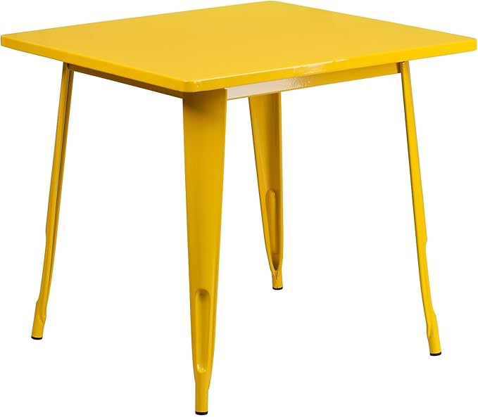 Flash Furniture Felix Commercial Grade 31.5" Square Yellow Metal Indoor-Outdoor Table