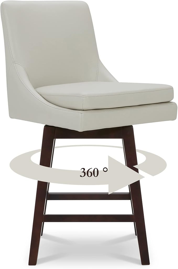 CHITA Bar Height Swivel Barstool with Back Set of 2, FSC Certified Upholstered Bar Stool, 30.7" H Seat Height, PU Leather in Creamy Gray