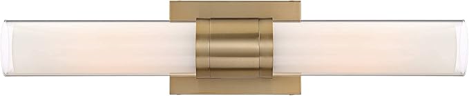 Possini Euro Design Brianna Modern Wall Mount Light Brass Gold Metal Hardwired 23 1/2" Wide Light Bar Fixture Double White Clear Glass Tube Shade for Bathroom Vanity Mirror House Home Room Decor