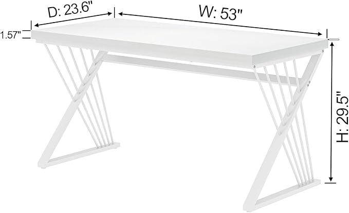 FOLUBAN Modern White Desk, Rustic Wood and Metal Computer Desk for Home Office, Simple Writing Work PC Desks for Bedroom, Industrial Study Gaming Table for Living Room, White, 53 Inch