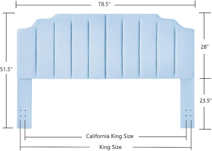 24KF Light Blue Teddy Fabric Tufted King Upholstered Headboard, Modern Vertical Channel Design California King Headboard with Stepped Silhouette Top Edge,6026-K-Teddy Light Blue