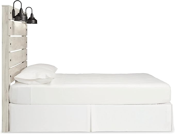 Signature Design by Ashley Cambeck Farmhouse Panel Headboard ONLY with USB Charging Stations, Queen, Whitewash