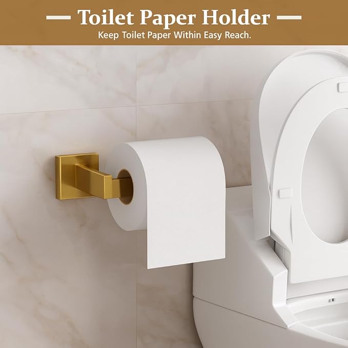 5-Piece Bathroom Hardware Set, Brushed Gold Bathroom Accessories 304 Stainless Steel, Including 23.8 inch Bath Towel Bar*2, Double Towel Hook, Toilet Paper Holder, and Towel Ring