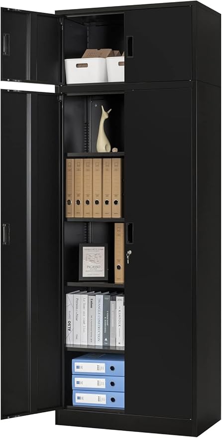 BESFUR Metal Storage Cabinet 87" H,Black Locking Storage Cabinets with Top Cabinet and 4 Adjustable Shelves for Home Office, Garage,School, Apartment, Warehouse, Utility Room