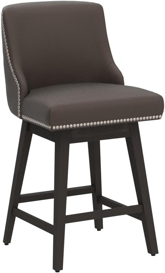 CHITA Counter Height Swivel Bar Stools Set of 2, FSC Certified Upholstered Counter Stools, Modern Swivel Barstools with Wood Legs for Kitchen Island, 26" Seat Height, Faux Leather in Chocolate