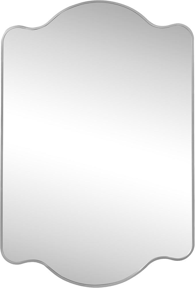 JONATHAN Y MIR205B Louisa 24 in. W x 36 in. H Medium Scalloped Rectangular Metal Framed Wall Mirror, for Bathroom, Living Room, Bedroom, Nickel