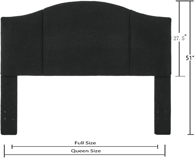 24KF Middle Century Upholstered Foldable Queen/Full Headboard - Modern Boucle Teddy Fabric, Black (6033-Q)