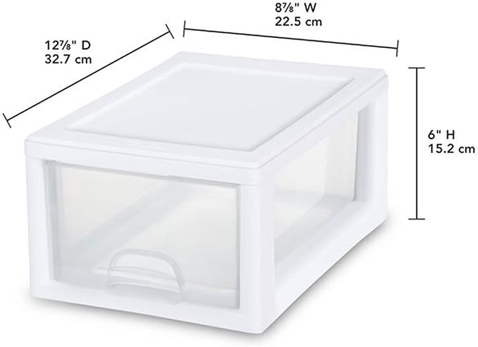 Sterilite 6-Pack 6 Quart Stacking Drawer, Clear Storage Closet Organizer, White Frame - Stackable Modular Plastic Drawers for Clothes, Accessories, Craft Supplies, Shoes or Linens