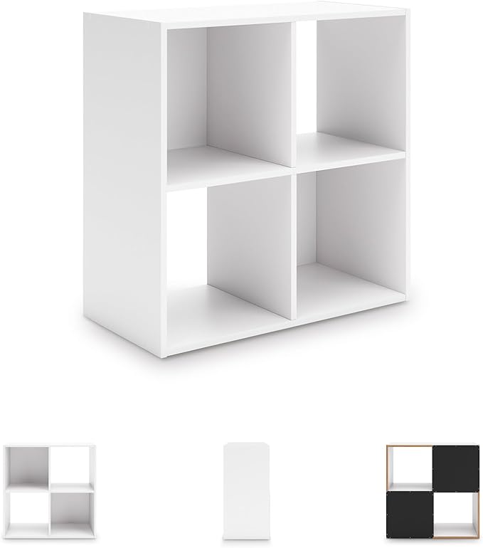 Signature Design by Ashley Onita Contemporary 4 Cube Organizer for Storage, Fits 10.5" by 10.5" by 11" H Storage Bins, Wood, 23.82" Tall, White Finish