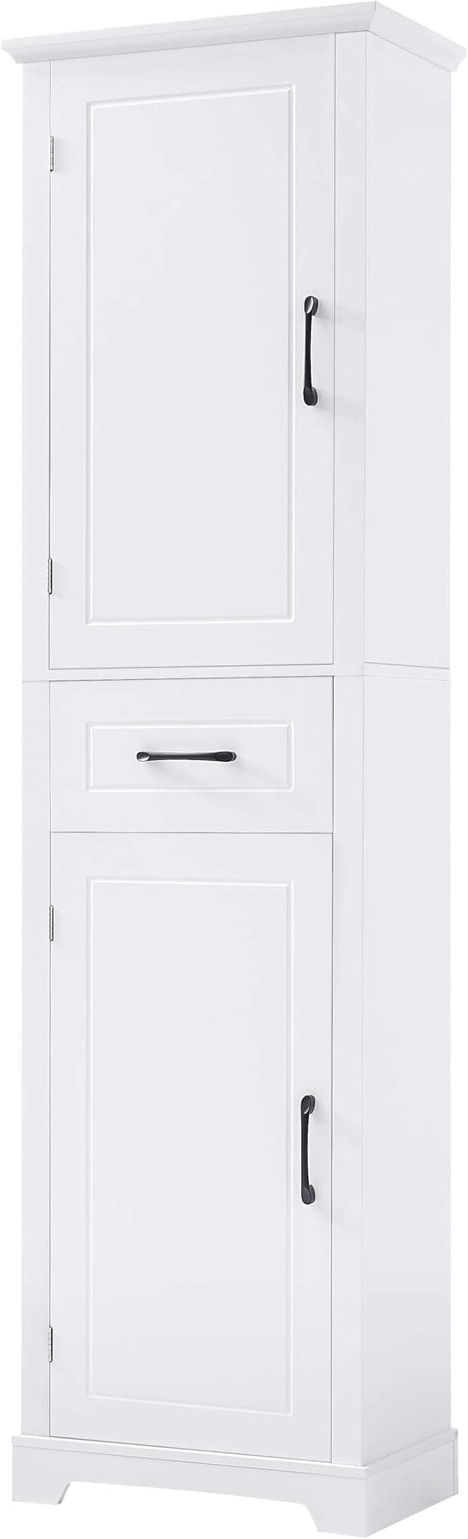 Bathroom Tall Storage Cabinet, Floor Freestanding Storage Cabinet with 2 Doors, One Drawer, Door Shelve Design, and Adjustable Shelf for Bathroom, Office, Multi-Use Organizer, White