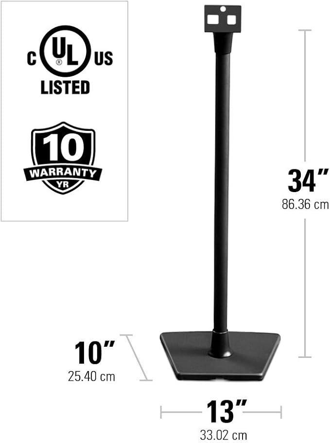 SANUS Wireless Sonos Speaker Stand for Sonos One, Play:1, & Play:3 - Audio-Enhancing Design with Built-in Cable Management - Pair (Black) - WSS22-B1