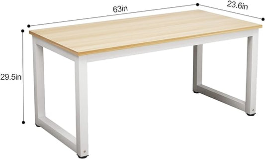 NSdirect Modern Computer Desk 63 Inch Large Office Desk, Writing Study Table for Home Office Desk Workstation Wide Metal Sturdy Frame Thicker Steel Legs, White
