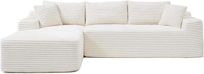 108 Inch Cloud Sectional Couch,Modern Modular Sectional Sofa with Deep Seat,Corduroy Boneless Couches with L-Shape Chaise for Living Room,No Assembly Required (Beige, Left Facing Chaise)