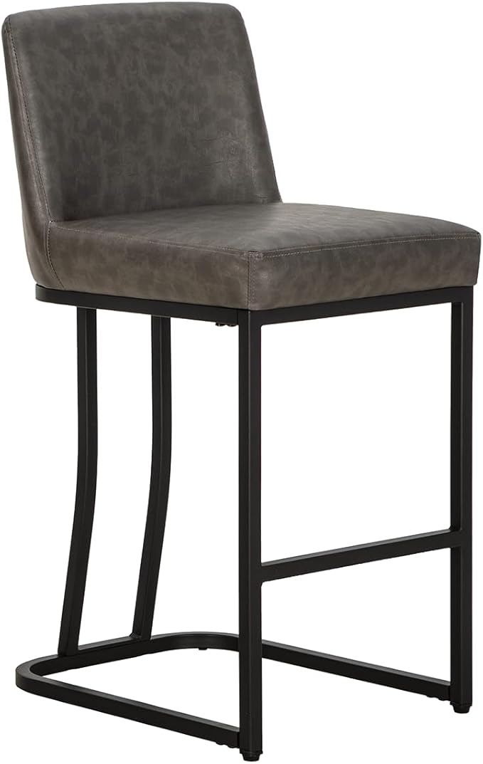 MAISON ARTS Counter Height Bar Stools with Back Set of 3 for Kitchen Counter, 24 Inch Modern Upholstered Faux Leather Barstools Farmhouse Bar Chairs Luxury Island Stools Support 330LBS, Grey