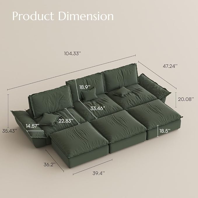 POVISON Oversized Modular Sectional Sailboat Sofa for Living Room with Adjustable Backrest Sectional Couches Large Deep Sofa Set 3 Seats Big with 3 Ottomans Comfy Cloud Couch for House Office