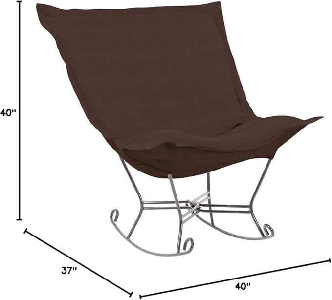 Howard Elliott Scroll Puff Rocker Seating Chair With Cover, Multipurpose Alternate Seating Butterfly Chair with Titanium Frame, Patio Furniture for Camping, Home, Indoor & Outdoor, Sterling Chocolate