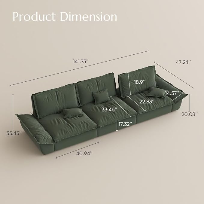 POVISON Oversized Modular Sectional Sailboat Sofa for Living Room with Adjustable Backrest Sectional Couches Large Deep Sofa Set 3 Seats Big Comfy Cloud Couch for House Office