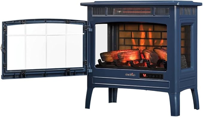 duraflame Freestanding Electric Fireplace Stove Heater with 3D Flame Effect for 1,000 Sq. Ft. Room, Navy