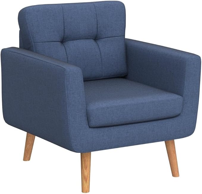 Tbfit Linen Fabric Accent Chairs Set of 2, Mid Century Modern Armchair for Living Room, Bedroom Button Tufted Upholstered Comfy Reading Accent Chair Sofa(Blue)