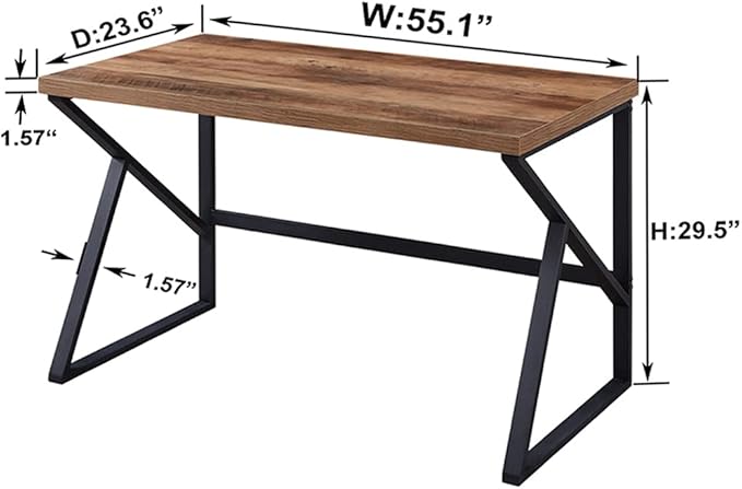 HSH Minimalist PC Desk, Industrial Home Office Desk, Sturdy Wood and Metal Desk, Rustic Vintage Oak 55 Inch Work Study Writing Desks Computer Table for Living Room Bedroom