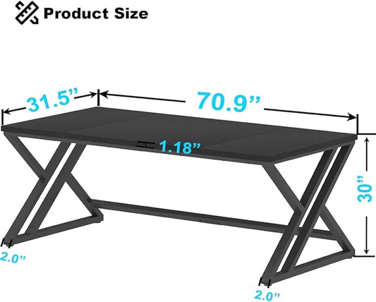 LVB 70.8" Black Computer Desk, Large Industrial Pc Study Home Office Desk, Long Modern Wood Gaming Work Writing Desk for 2 Person, Farmhouse Double Workstation Executive Desk with Storage in Bedroom