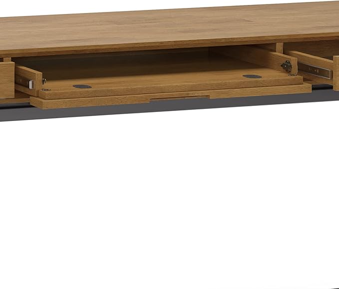SIMPLIHOME Banting Desk - 72-Inch Wide Solid Hardwood and Metal Writing Desk in Medium Saddle Brown, Modern Industrial Home Office Computer Table for Study with 2 Drawers and Flip-Down Keyboard Tray