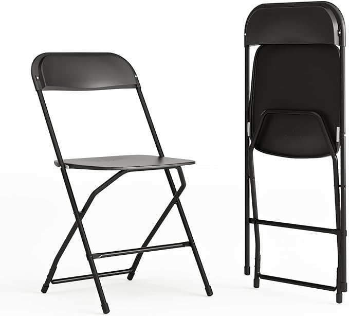 Flash Furniture Hercules Series Plastic Folding Chairs for Parties and Weddings, Stackable Commercial Event Seats with 650-lb. Static Weight Capacity, Set of 2, Black