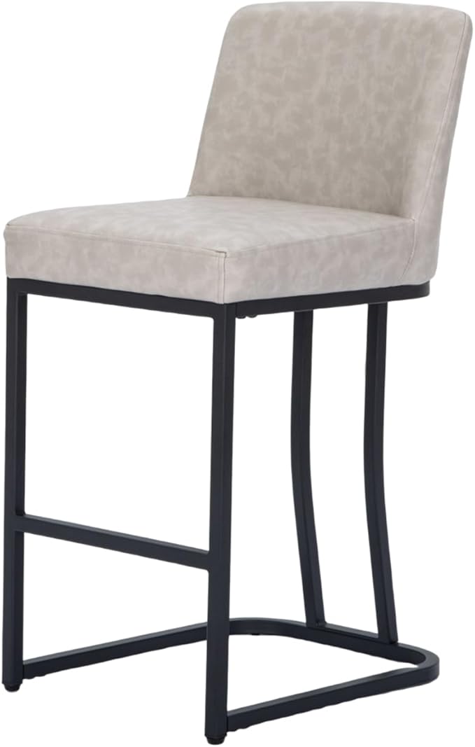 MAISON ARTS Counter Height Bar Stools with Back Set of 3 for Kitchen Counter, 24 Inch Modern Upholstered Faux Leather Barstools Farmhouse Bar Chairs Luxury Island Stools Support 330LBS, Light Grey